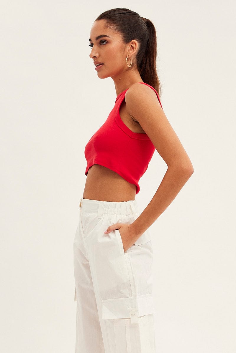 Red Tank Top Sleeveless Crew Neck