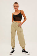 Green High Rise Wide Leg Cargo Pants