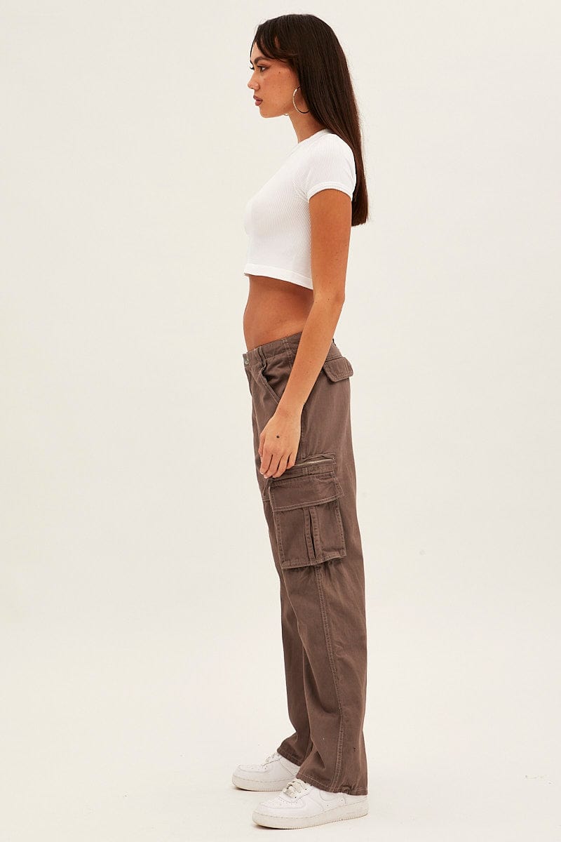 Grey Wide Leg Denim Cargo Pants