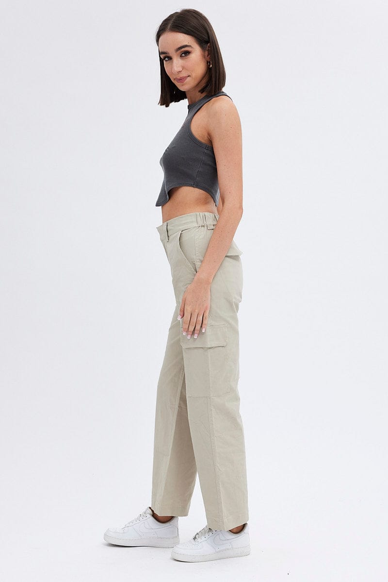 Beige Cargo Pants Mid Rise Carpenter