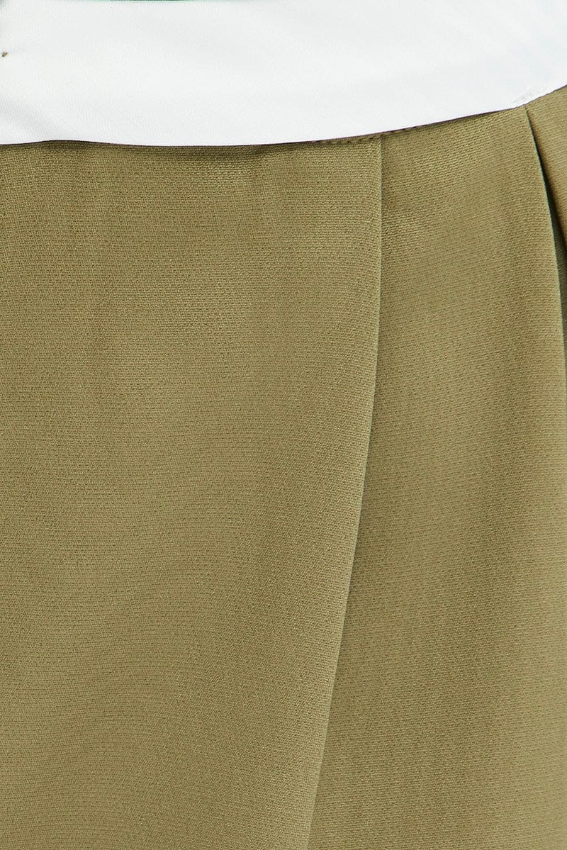 Green Wide Leg Pants Turn Down Waist Low
