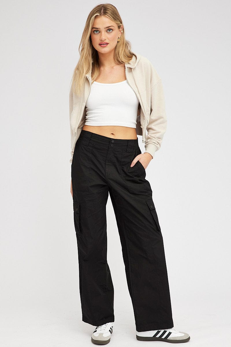 Black Cargo Pants Mid Rise