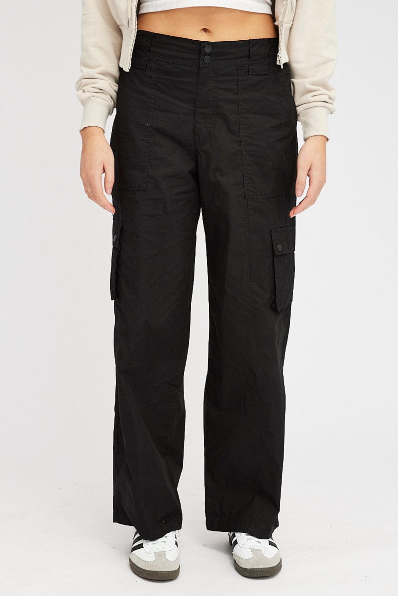 Black Cargo Pants Mid Rise