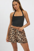 Brown Animal Print Shorts Mid Rise