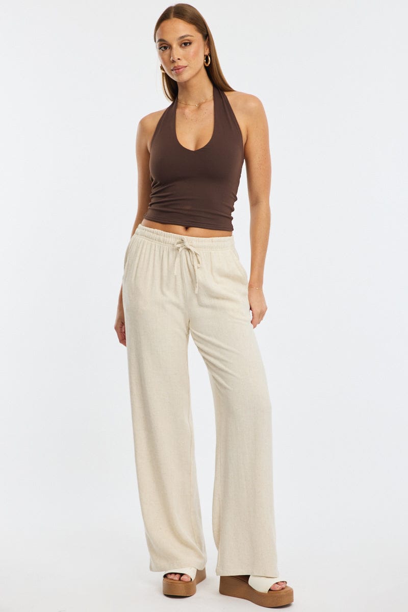Beige Wide Leg Pants