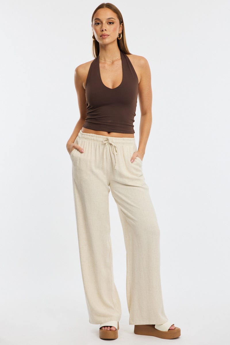 Beige Wide Leg Pants