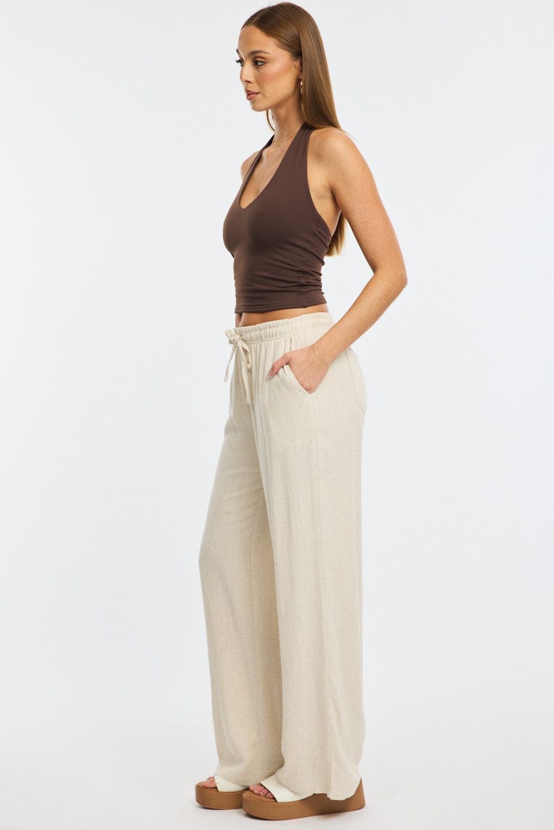 Beige Wide Leg Pants