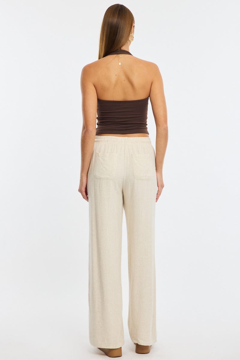 Beige Wide Leg Pants