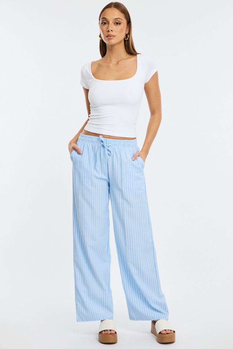 Blue Stripe Wide Leg Pants