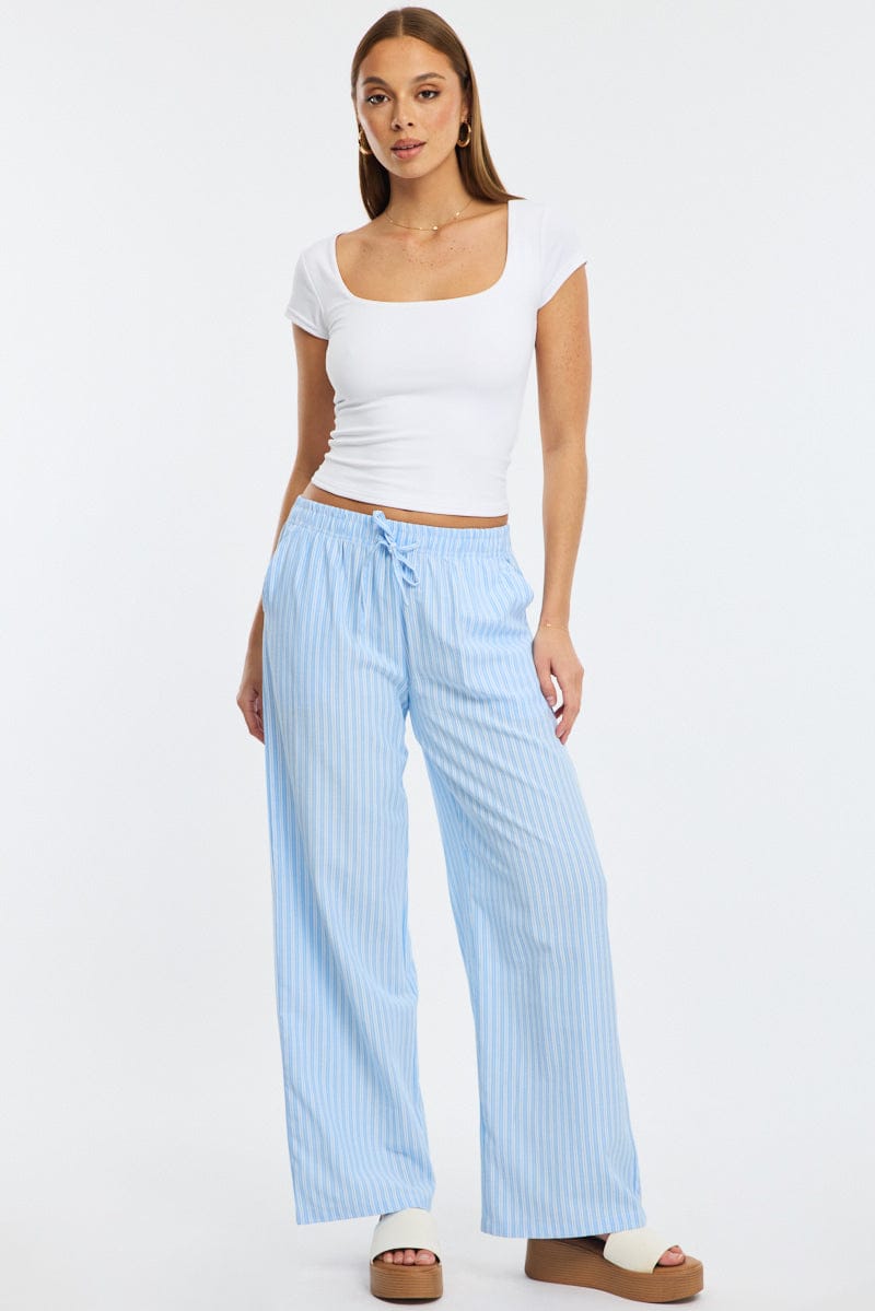 Blue Stripe Wide Leg Pants