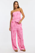 Pink Abstract Wide Leg Pants Elasticated Waist