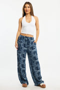 Blue Boho Wide Leg Pants Elasticated Waist