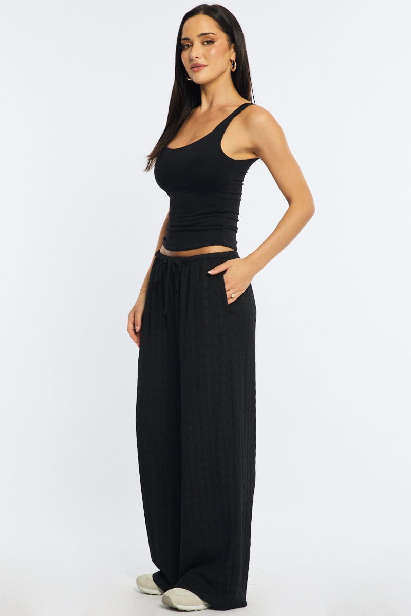 Black Wide Leg Pants Elasticated Waist