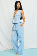 Blue Stripe Wide Leg Pants Elasticated Waist