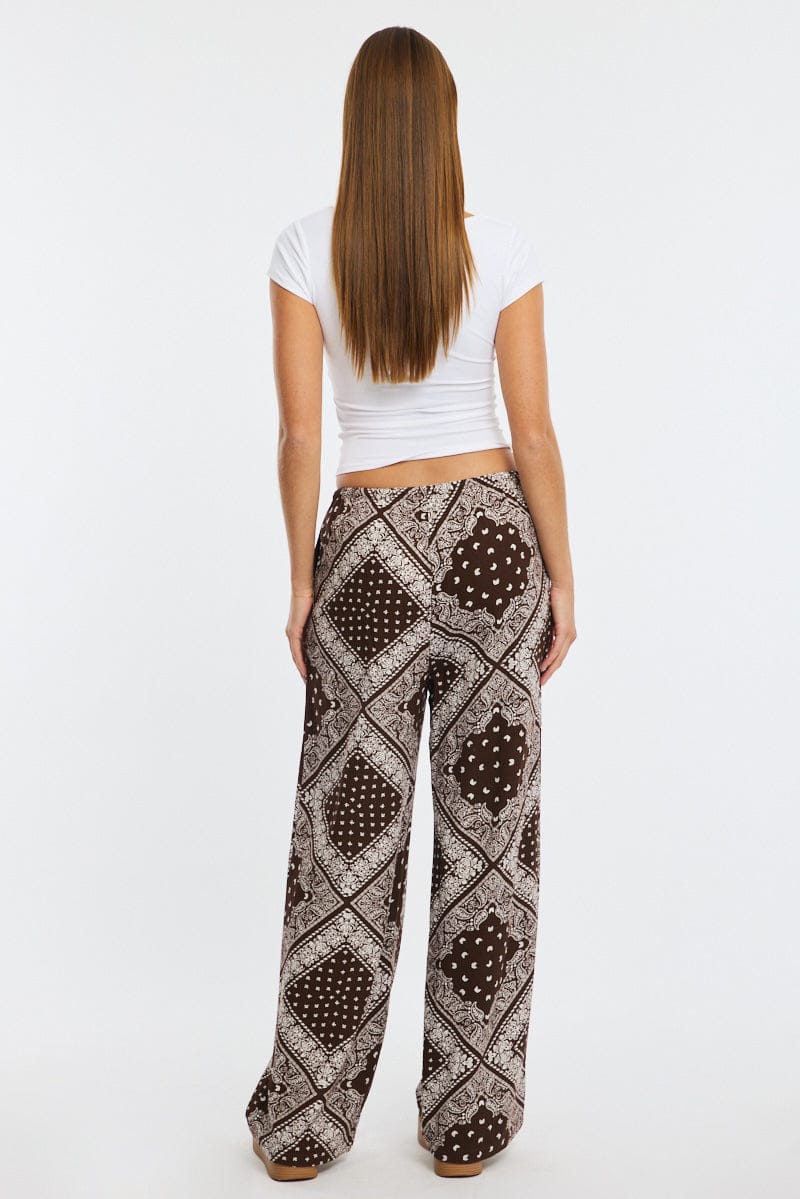 Brown Boho Wide Leg Pants High Rise