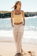 White Wide Leg Pants High Rise Eyelet Fabric