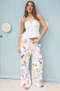 Red Abstract Wide Leg Pants Elasticated Waist