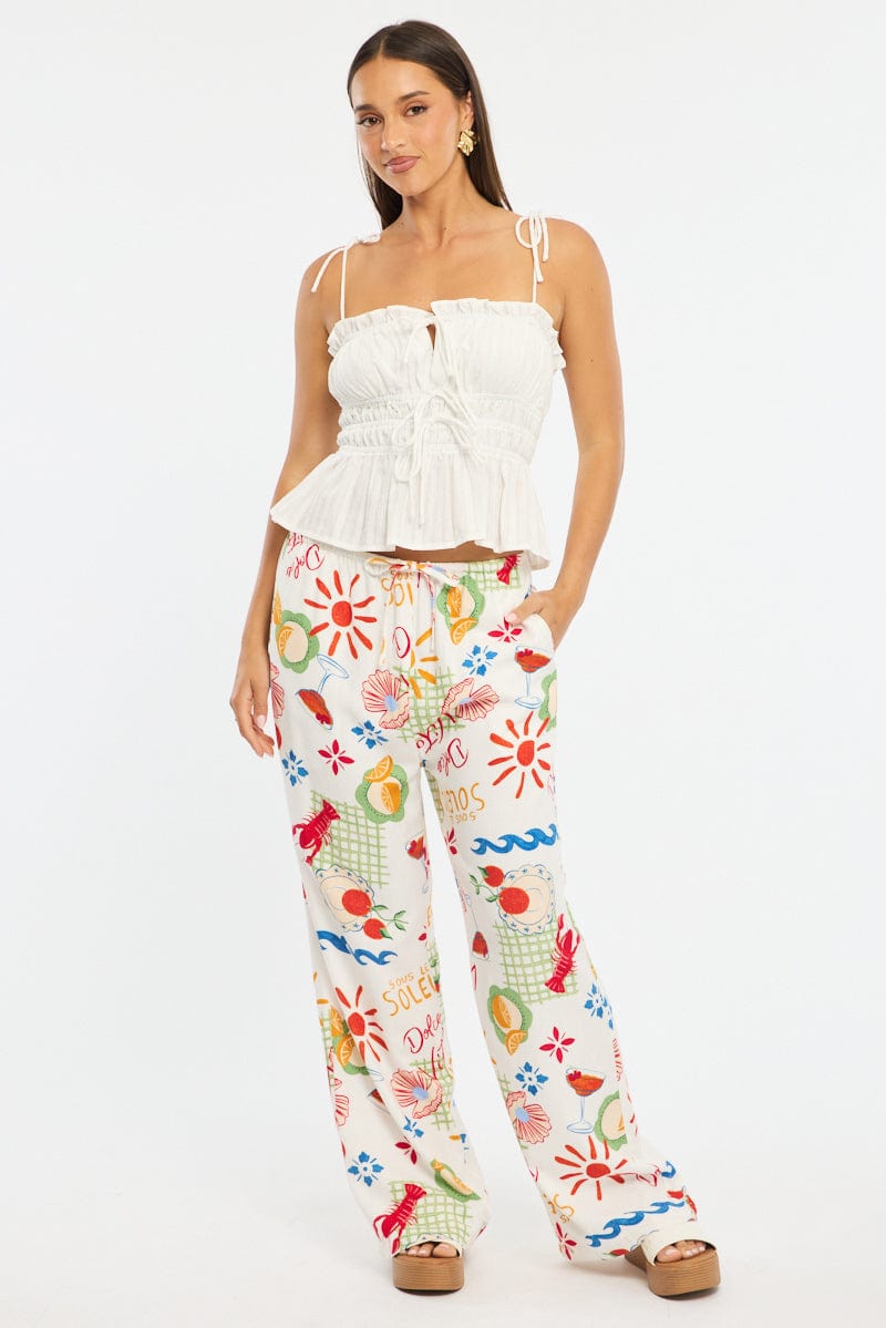 Red Abstract Wide Leg Pants Elasticated Waist