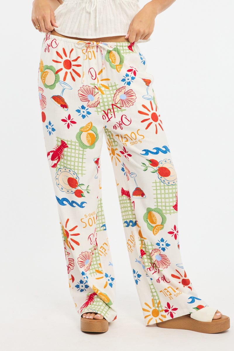 Red Abstract Wide Leg Pants Elasticated Waist