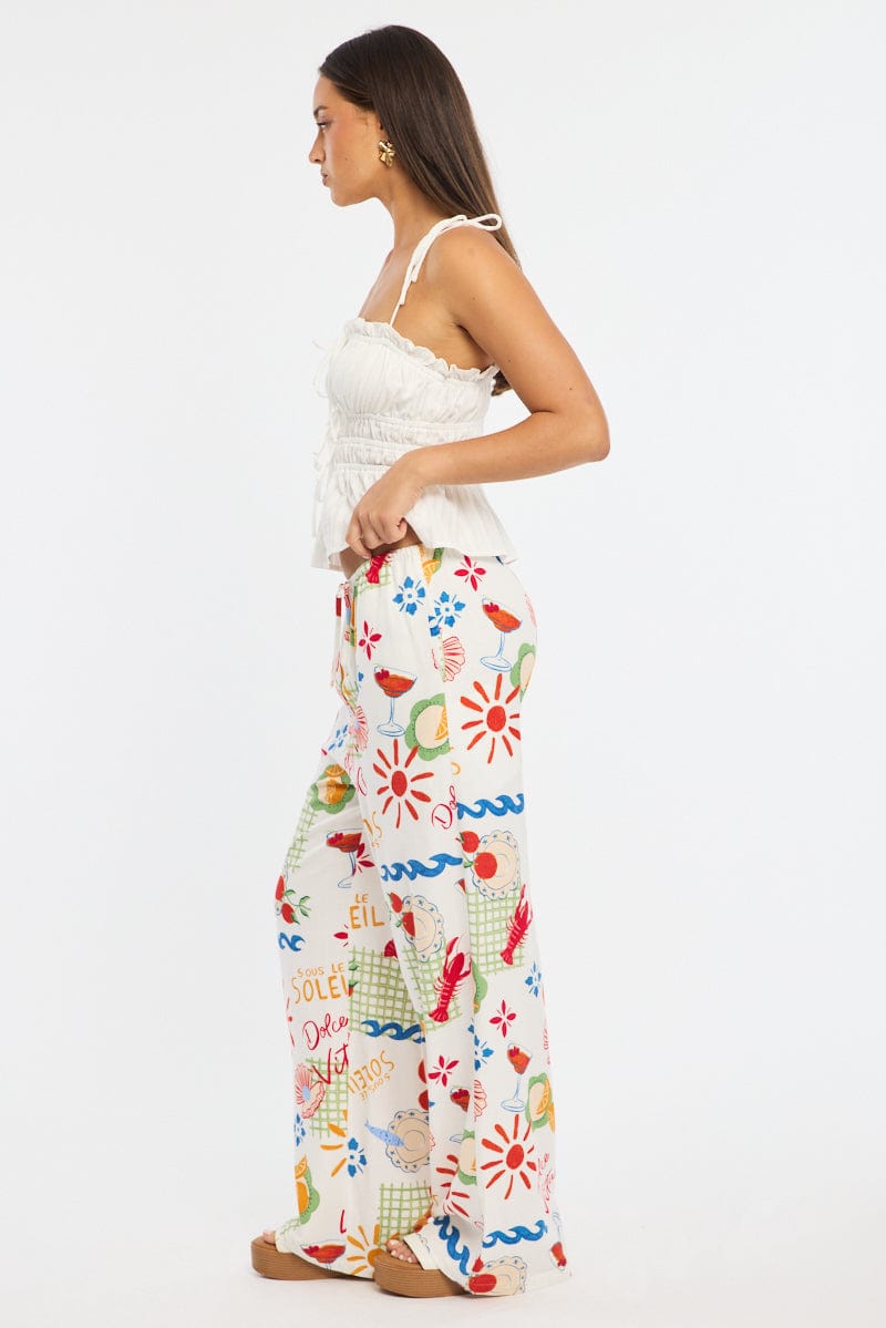 Red Abstract Wide Leg Pants Elasticated Waist