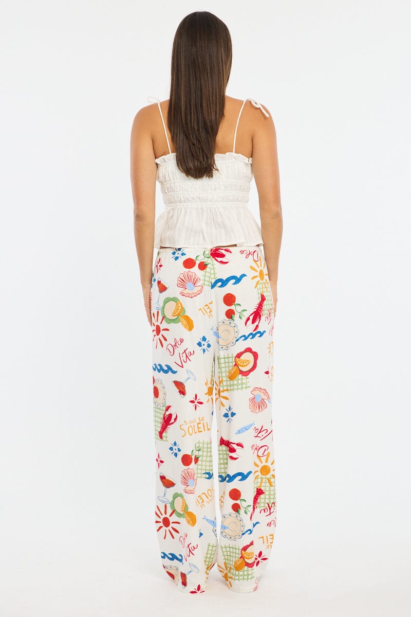 Red Abstract Wide Leg Pants Elasticated Waist