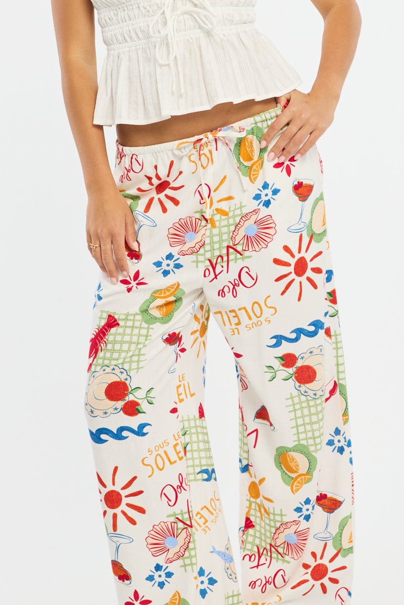 Red Abstract Wide Leg Pants Elasticated Waist