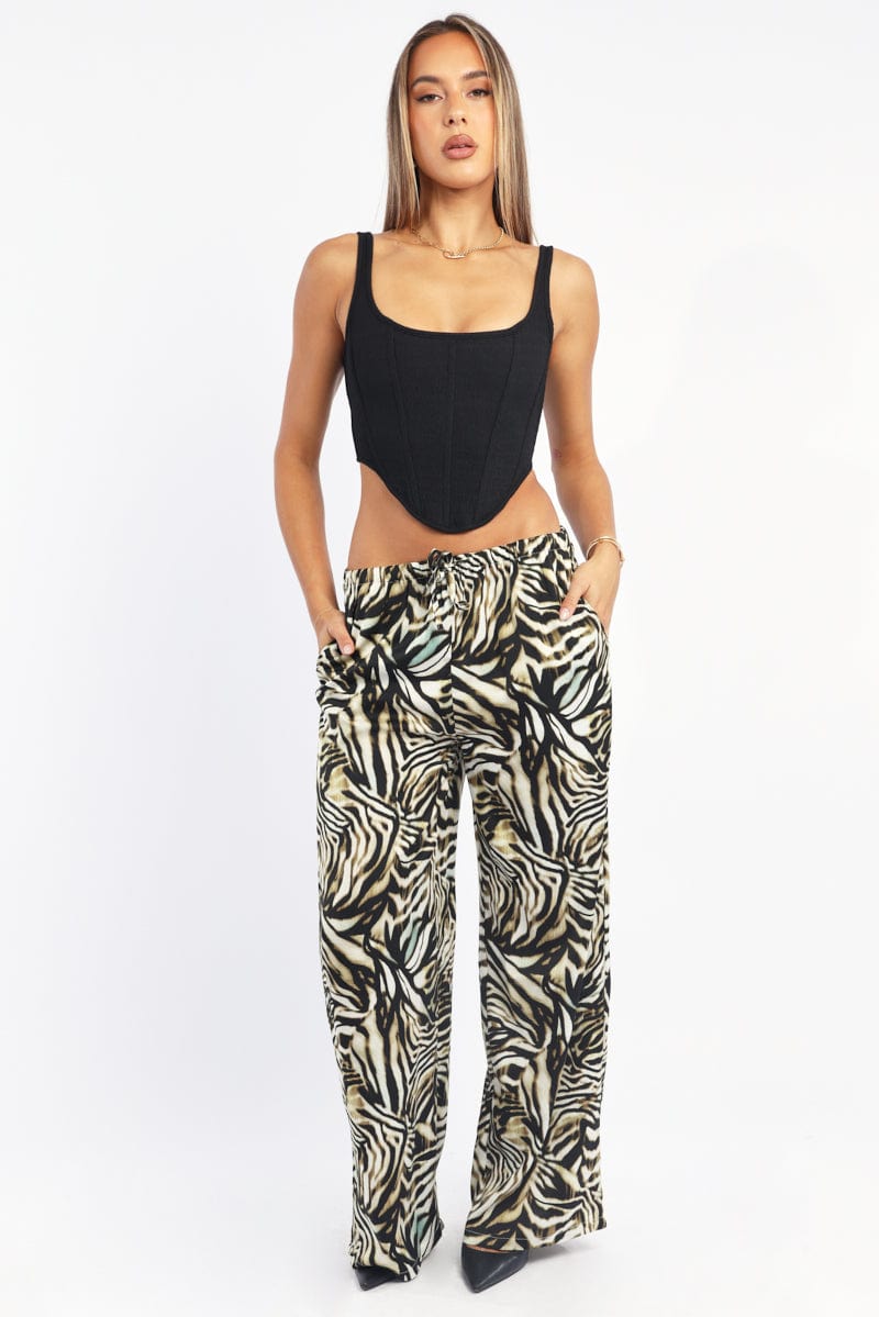 Black Animal Print Wide Leg Pants High Rise