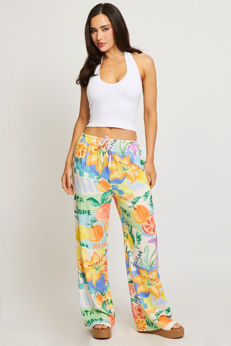 Multi Abstract Wide Leg Pants Elasticated Waist