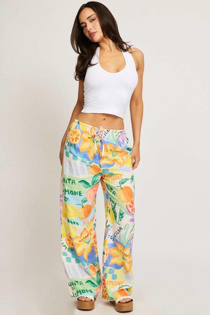 Multi Abstract Wide Leg Pants Elasticated Waist