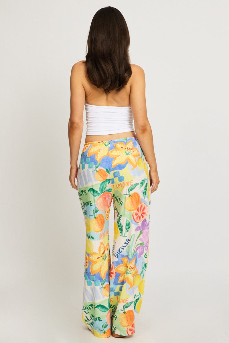 Multi Abstract Wide Leg Pants Elasticated Waist