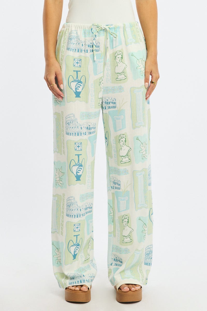 Multi Abstract Wide Leg Pants Elasticated Waist