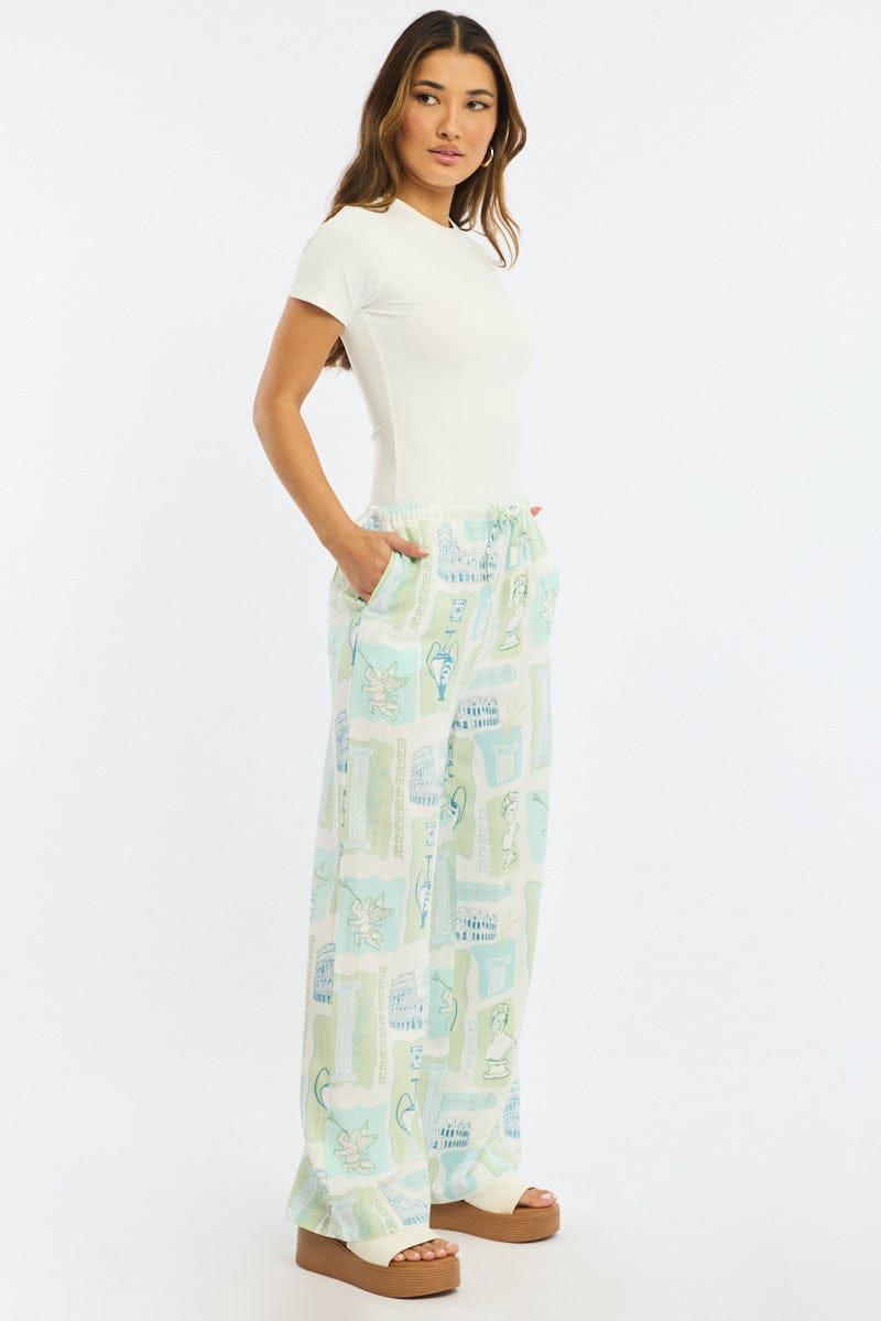 Multi Abstract Wide Leg Pants Elasticated Waist
