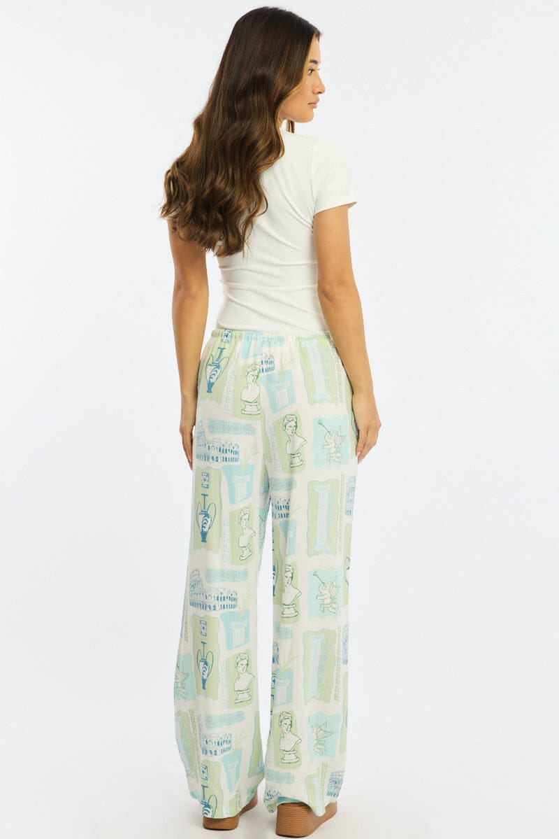 Multi Abstract Wide Leg Pants Elasticated Waist