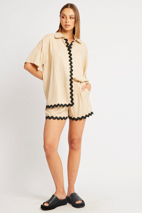 Beige Shorts Elasticated Waist Ric Rac
