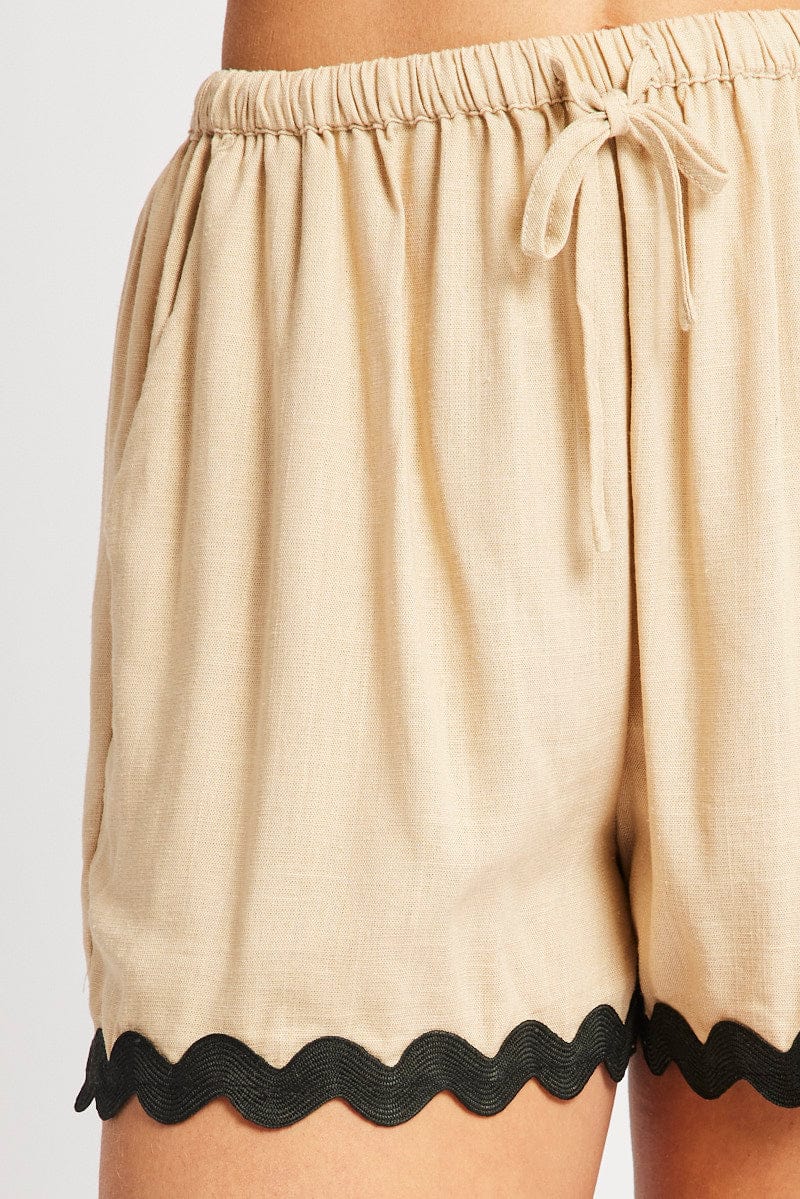 Beige Shorts Elasticated Waist Ric Rac