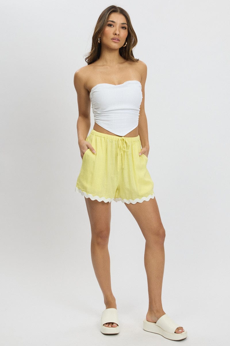 Yellow Shorts Elasticated Waist Ric Rac