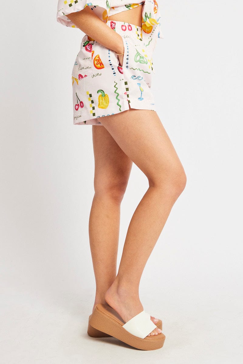 Pink Abstract Relaxed Shorts High Rise