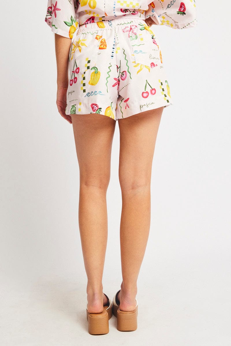 Pink Abstract Relaxed Shorts High Rise