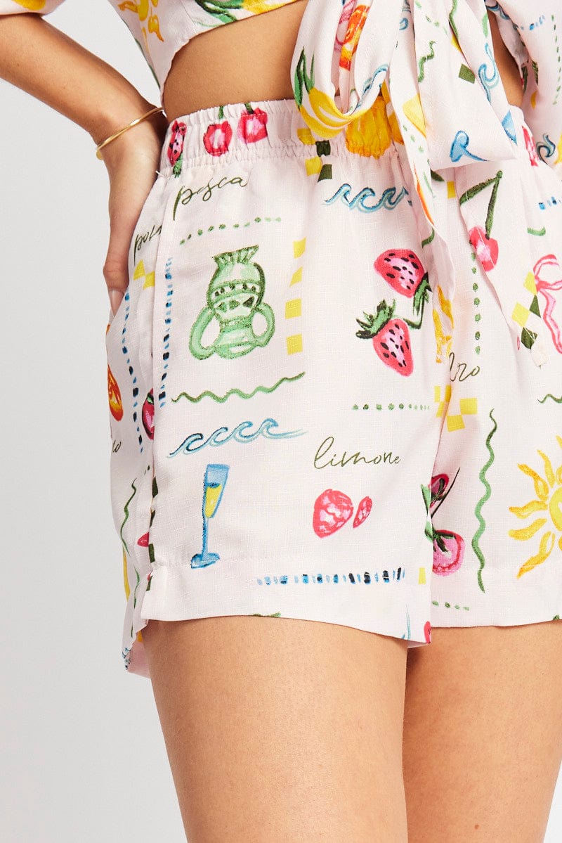 Pink Abstract Relaxed Shorts High Rise
