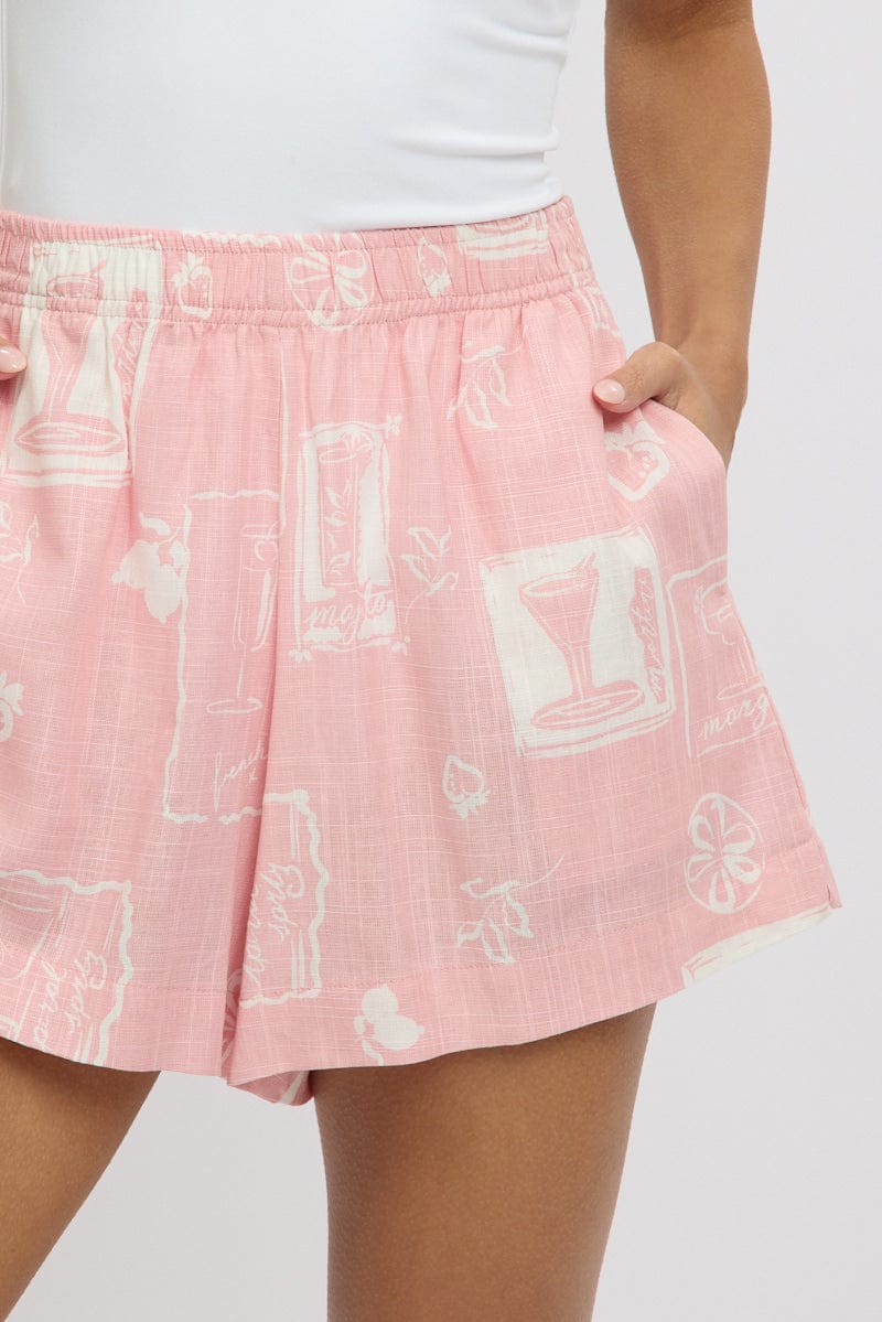Pink Abstract Relaxed Shorts High Rise