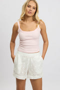 White Shorts Mid Rise Eyelet Fabric