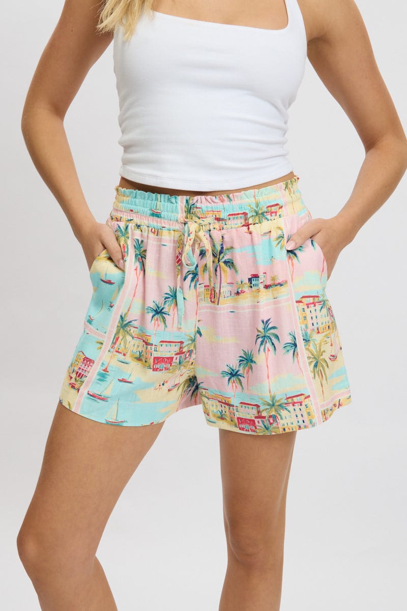 Multi Abstract Relaxed Shorts High Rise