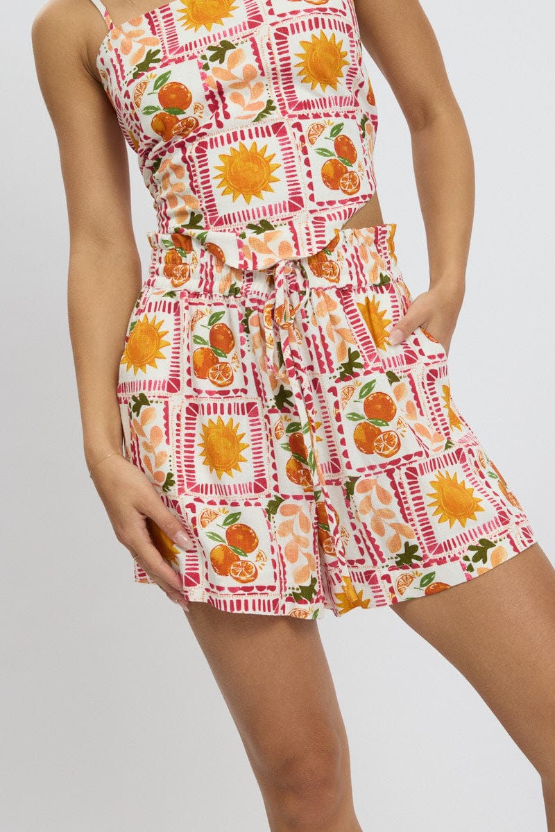 Multi Abstract Relaxed Shorts High Rise