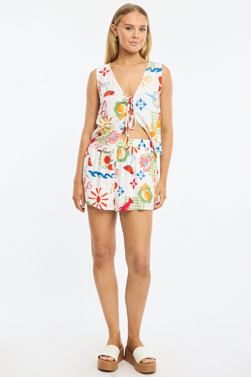 Red Abstract Shorts High Rise
