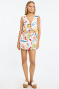 Red Abstract Shorts High Rise