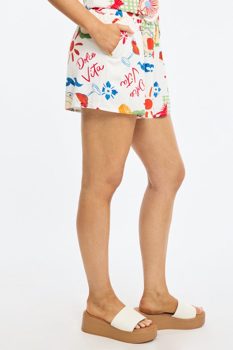 Red Abstract Shorts High Rise