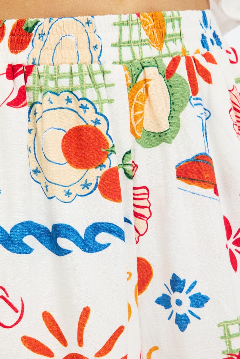 Red Abstract Shorts High Rise