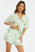 Green Abstract Shorts High Rise