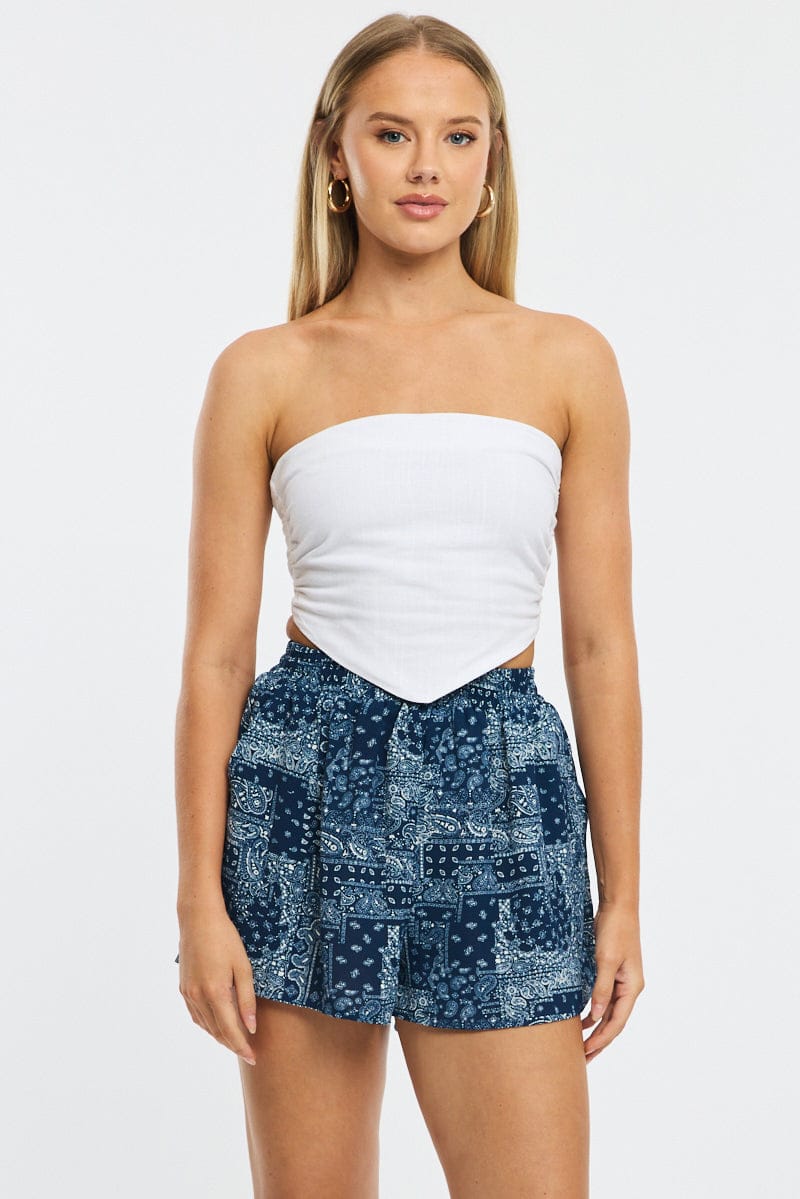 Blue Boho Shorts High Rise