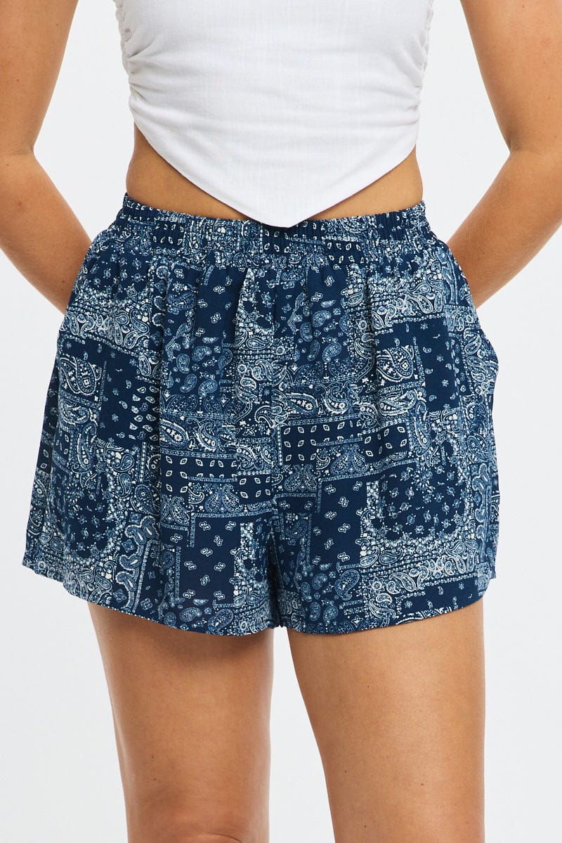 Blue Boho Shorts High Rise